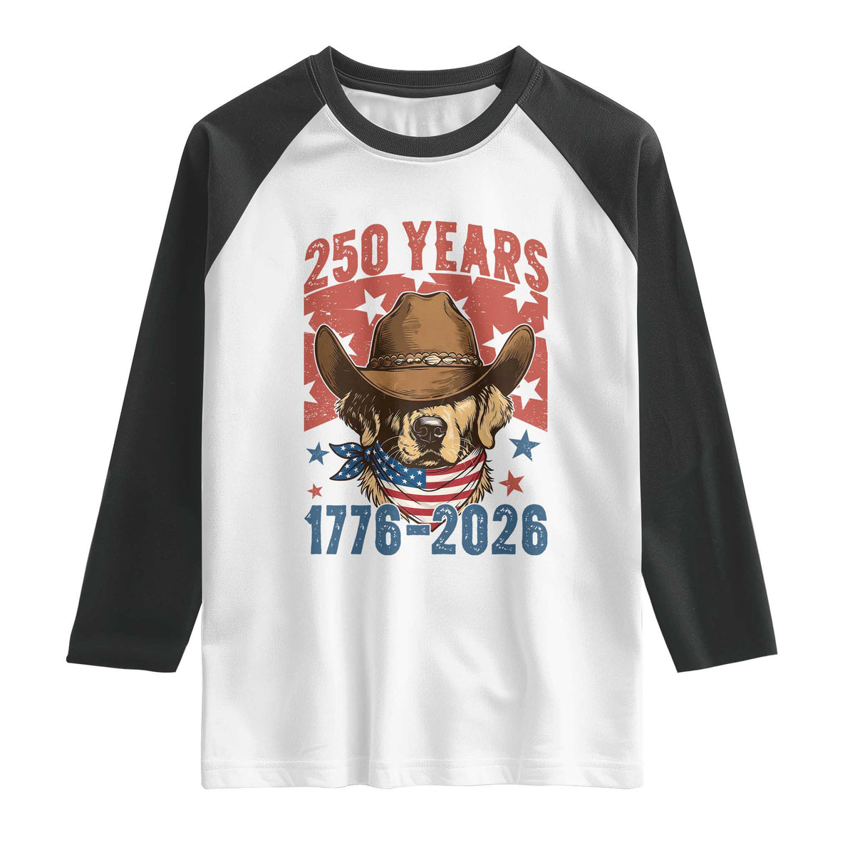250th America Anniversary Raglan Shirt Western Golden Retriever 4th of July