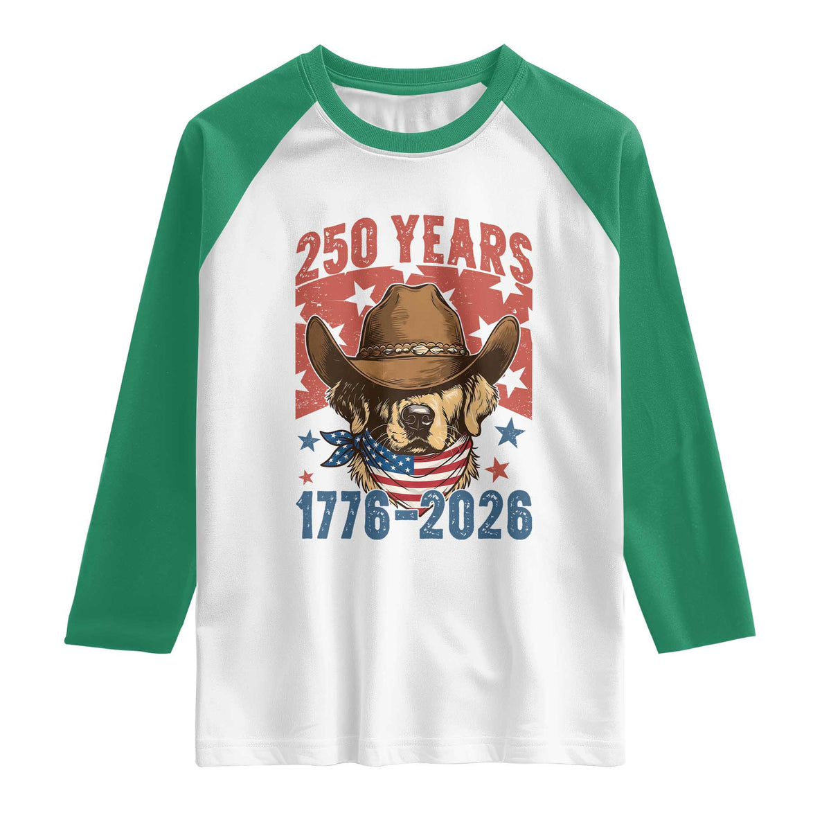 250th America Anniversary Raglan Shirt Western Golden Retriever 4th of July
