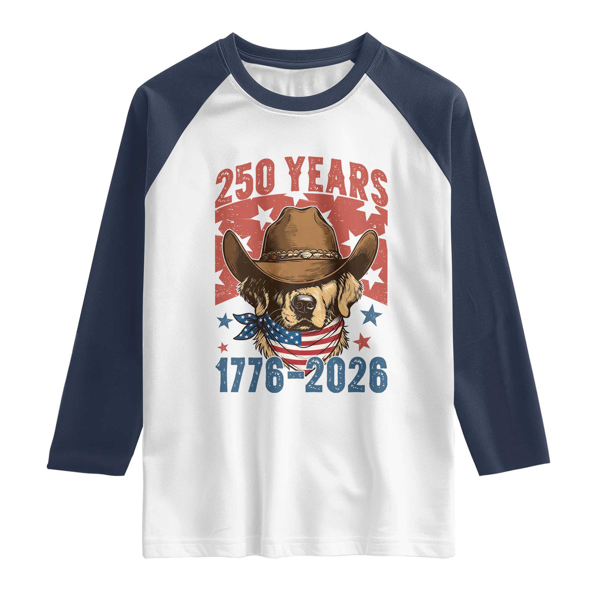 250th America Anniversary Raglan Shirt Western Golden Retriever 4th of July