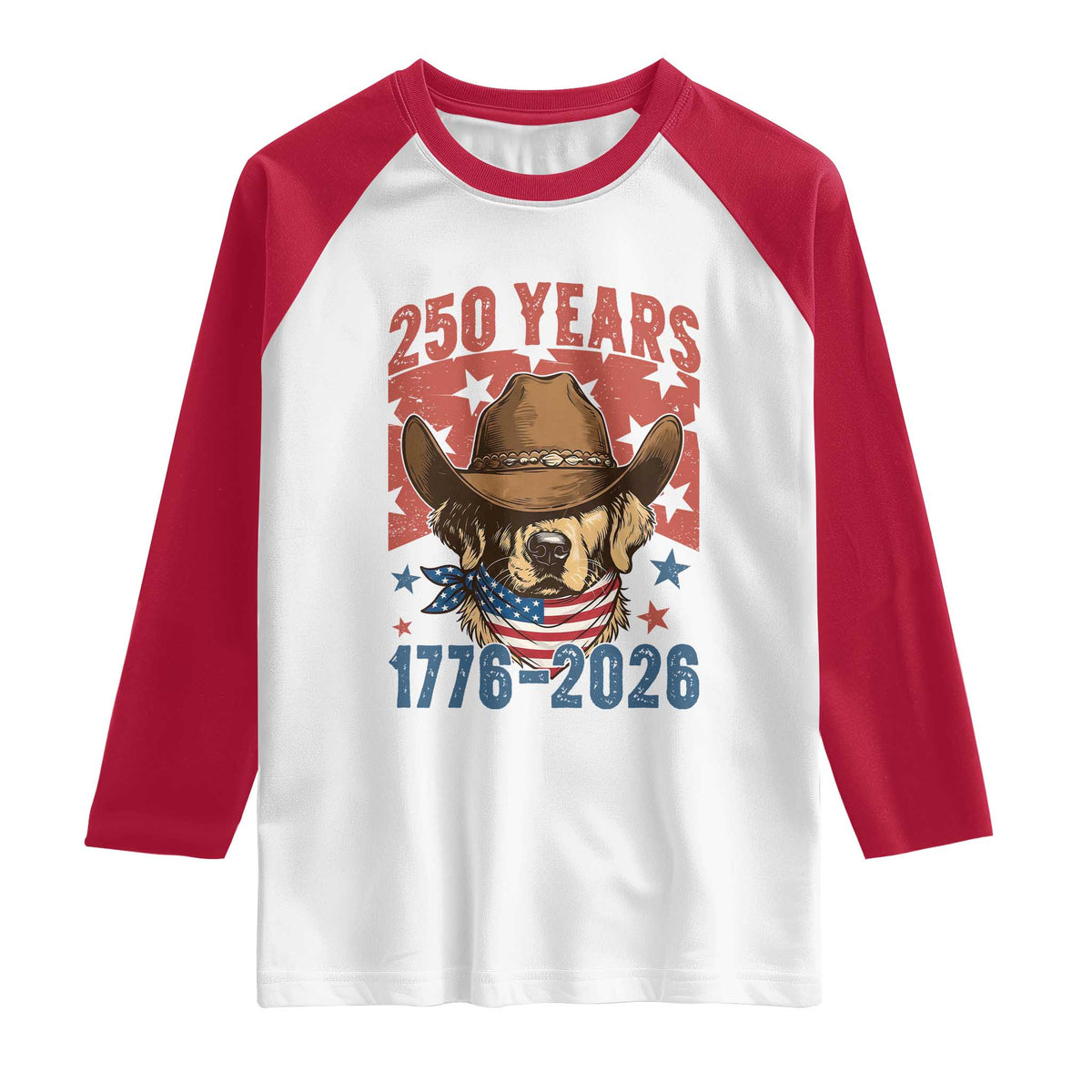 250th America Anniversary Raglan Shirt Western Golden Retriever 4th of July