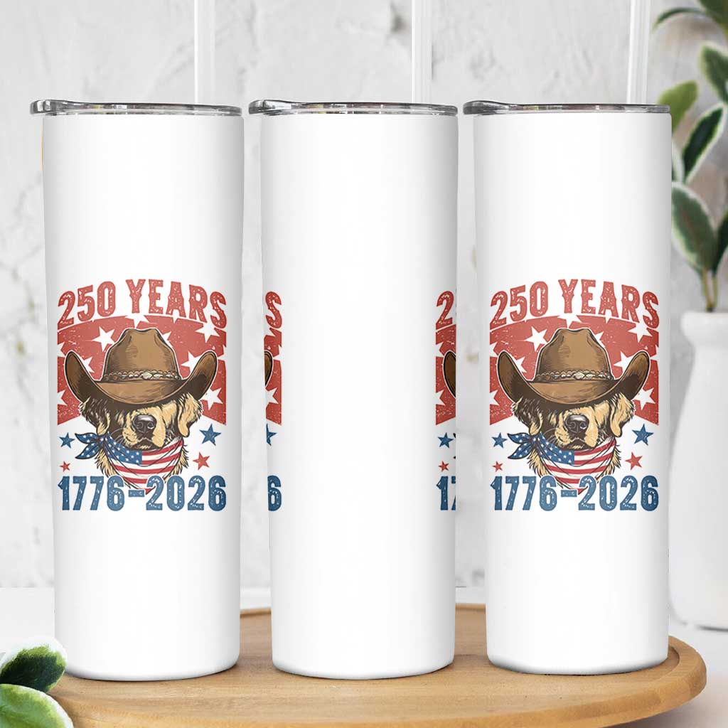250th America Anniversary Skinny Tumbler Western Golden Retriever 4th of July