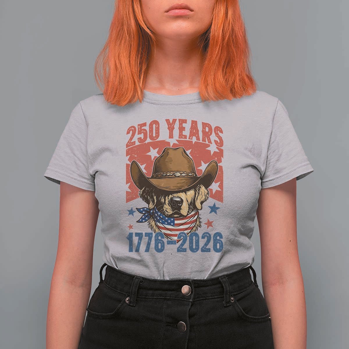 250th America Anniversary T Shirt For Women Western Golden Retriever 4th of July