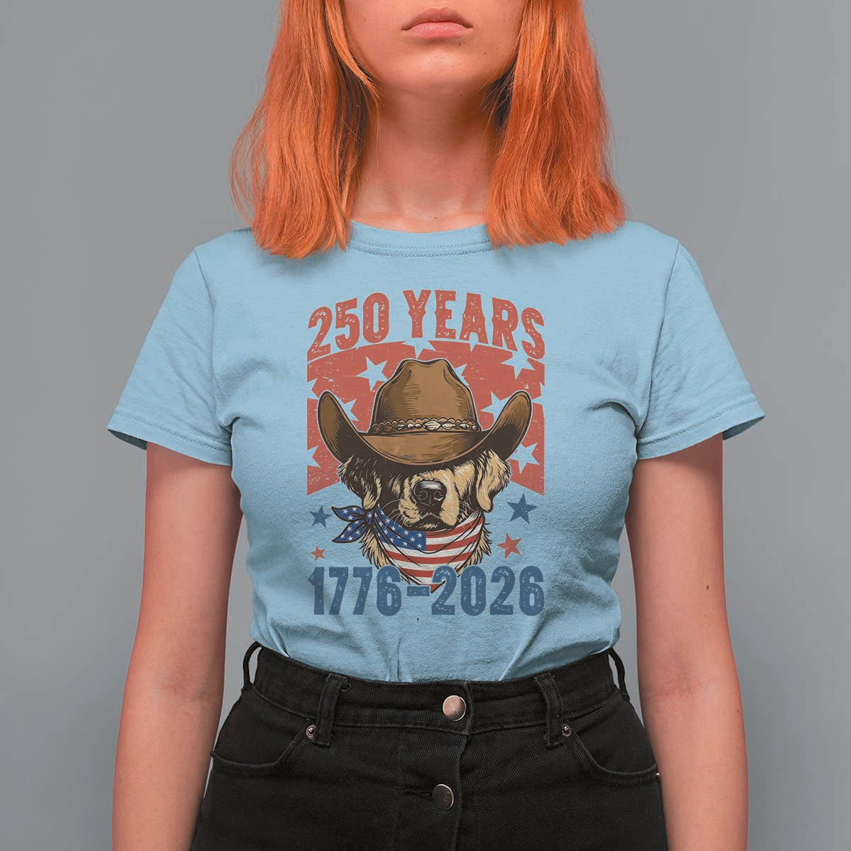 250th America Anniversary T Shirt For Women Western Golden Retriever 4th of July