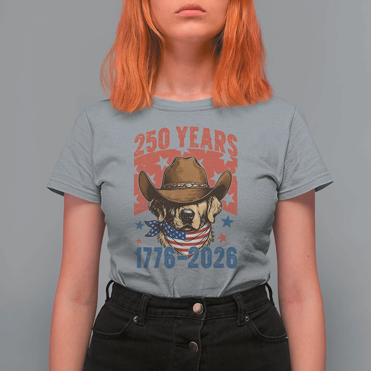 250th America Anniversary T Shirt For Women Western Golden Retriever 4th of July