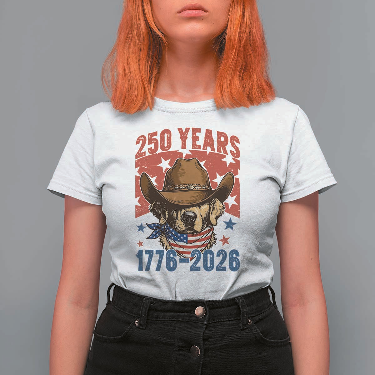 250th America Anniversary T Shirt For Women Western Golden Retriever 4th of July
