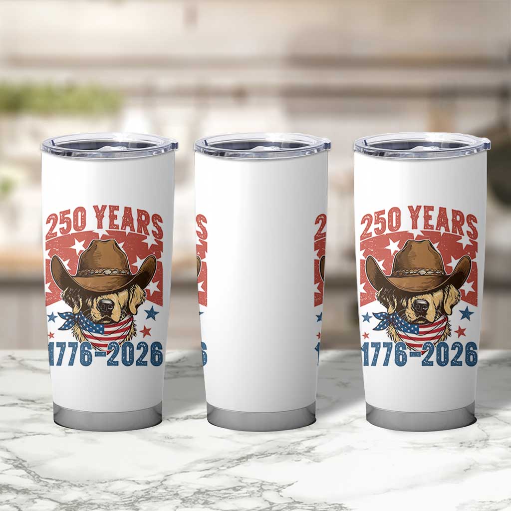 250th America Anniversary Tumbler Cup Western Golden Retriever 4th of July