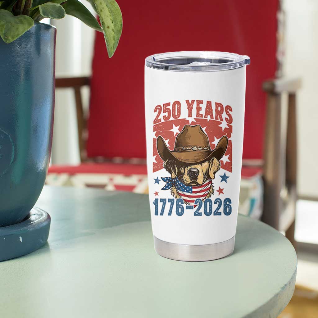 250th America Anniversary Tumbler Cup Western Golden Retriever 4th of July