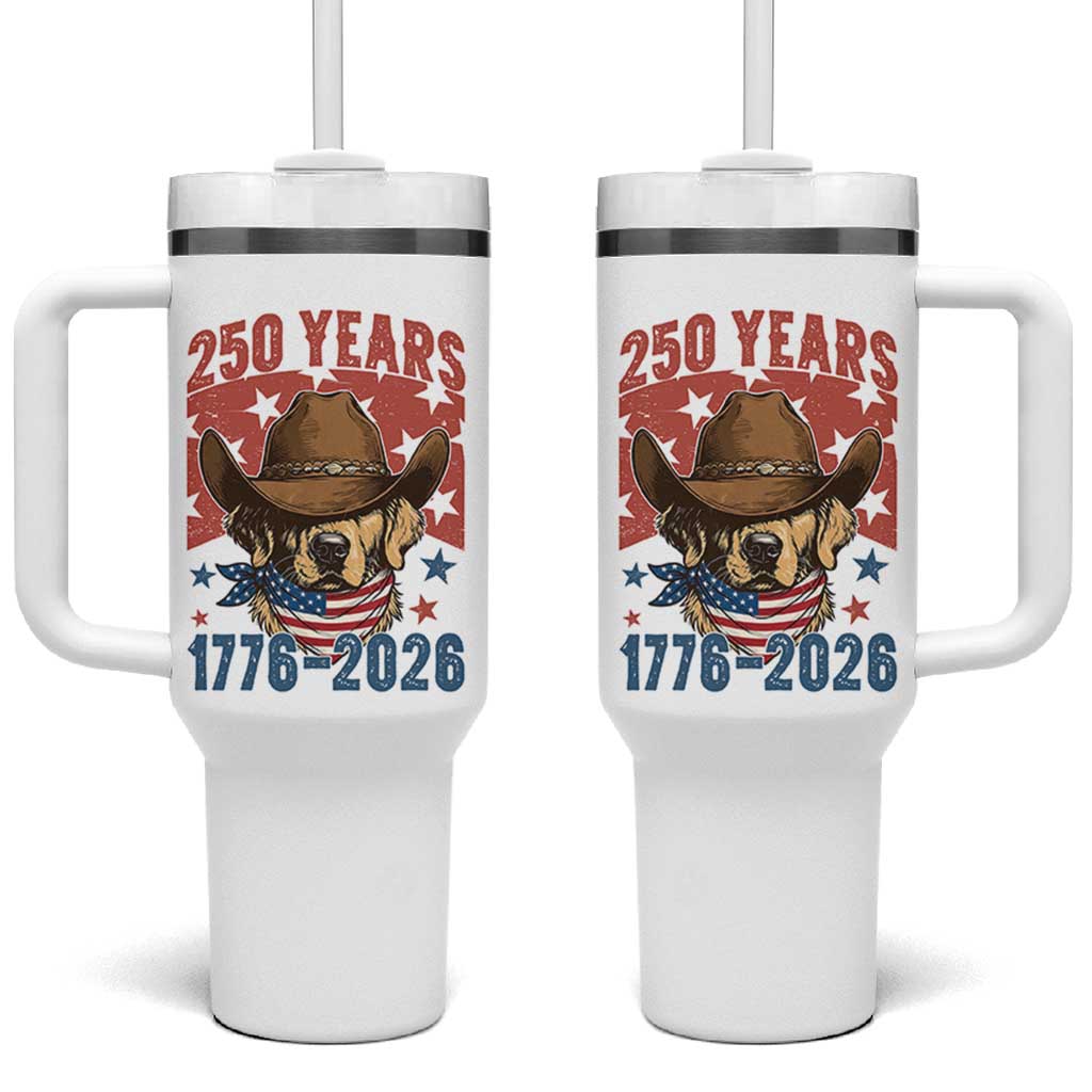 250th America Anniversary Tumbler With Handle Western Golden Retriever 4th of July