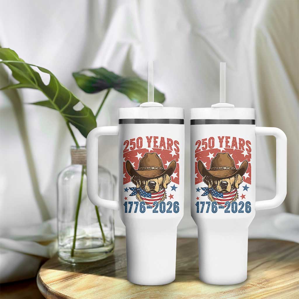 250th America Anniversary Tumbler With Handle Western Golden Retriever 4th of July