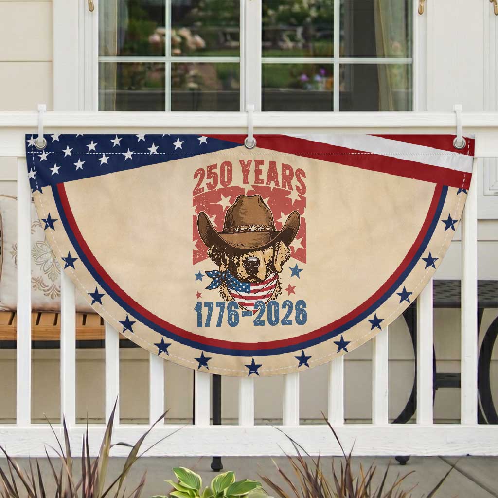 250th Anniversary USA Patriotic Fan Flag Western Golden Retriever 4th of July