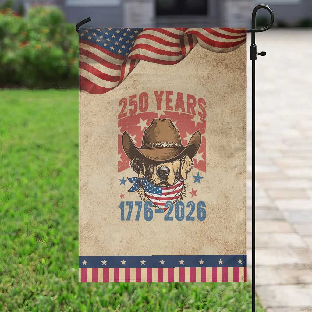 250th America Anniversary Patriotic Garden Flag Western Golden Retriever 4th of July