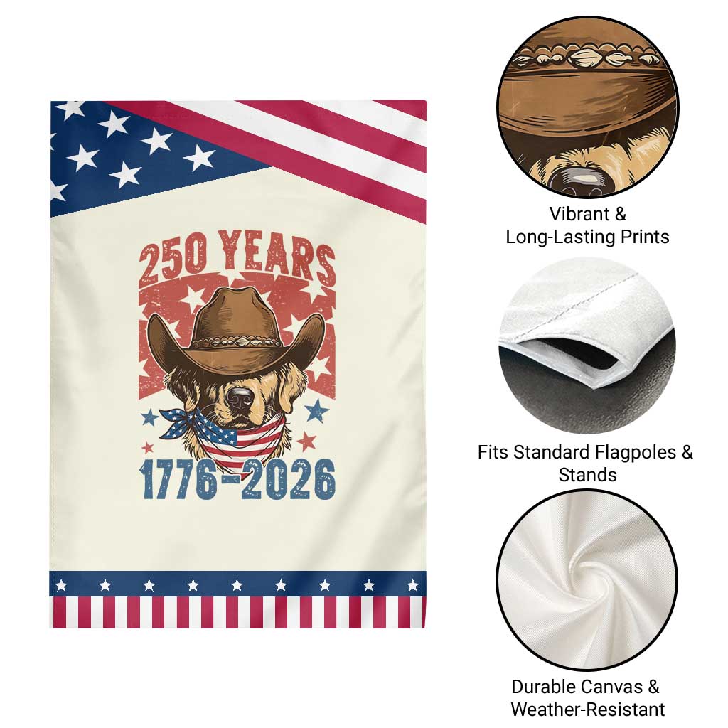 250th America Anniversary Patriotic Garden Flag Western Golden Retriever 4th of July