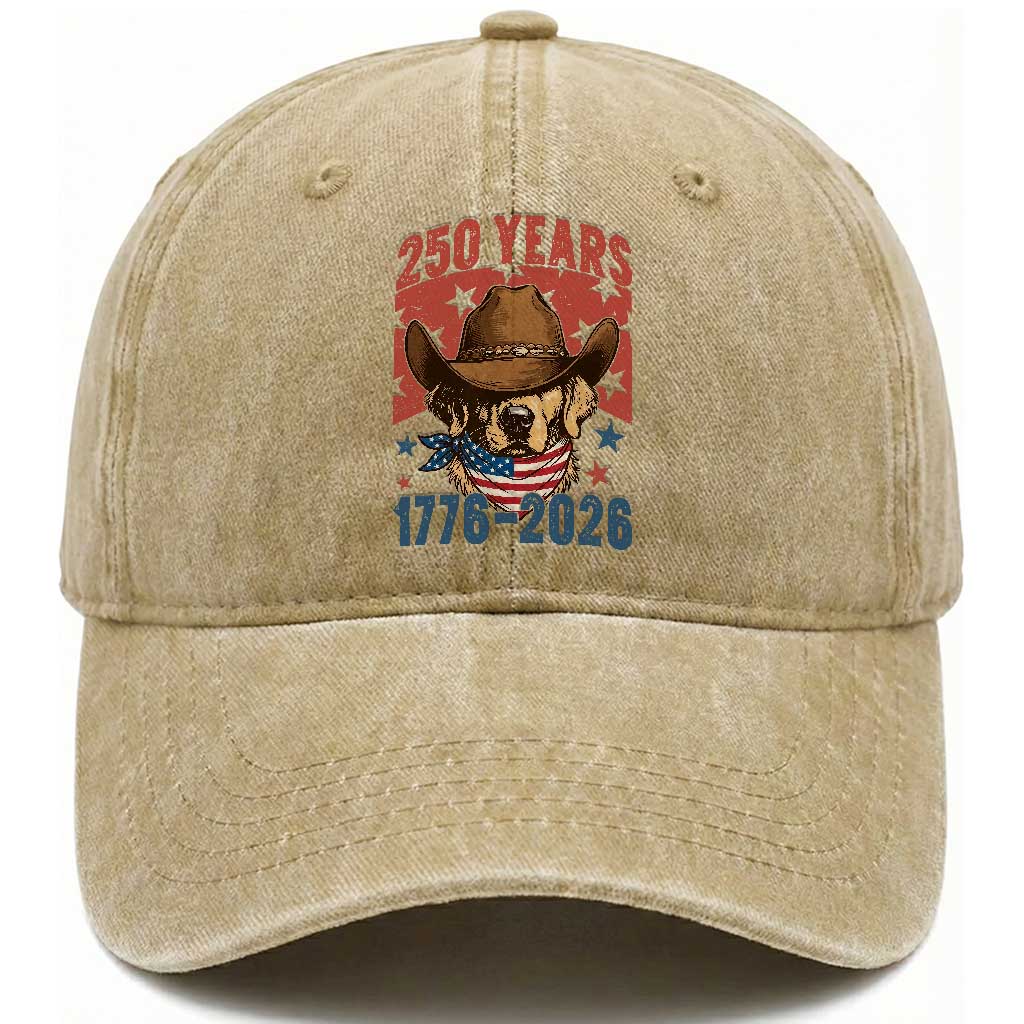 250th America Anniversary Washed Cotton Baseball Cap Western Golden Retriever 4th of July