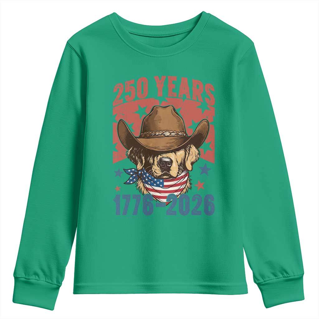 250th America Anniversary Youth Sweatshirt Western Golden Retriever 4th of July