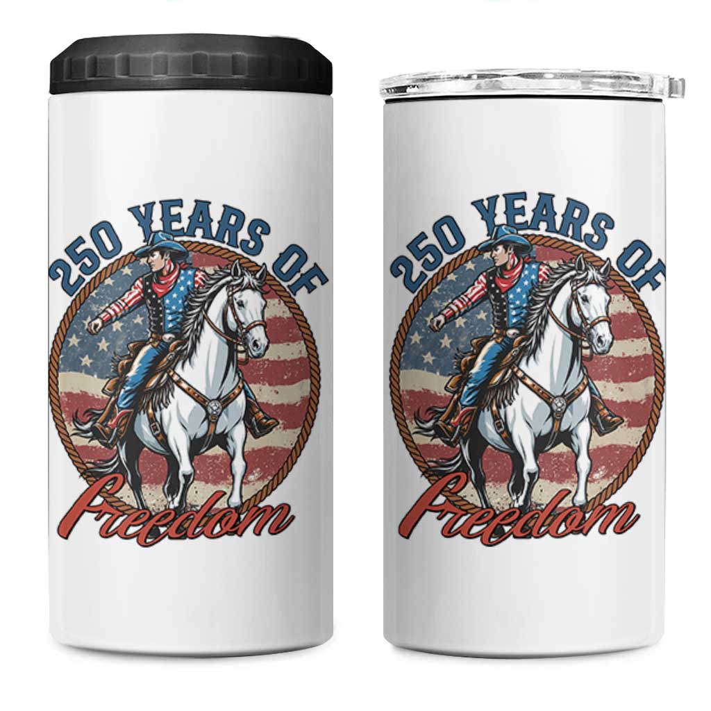 America 250th Anniversary 4 in 1 Can Cooler Tumbler American Flag Cowboy Rodeo 4th of July
