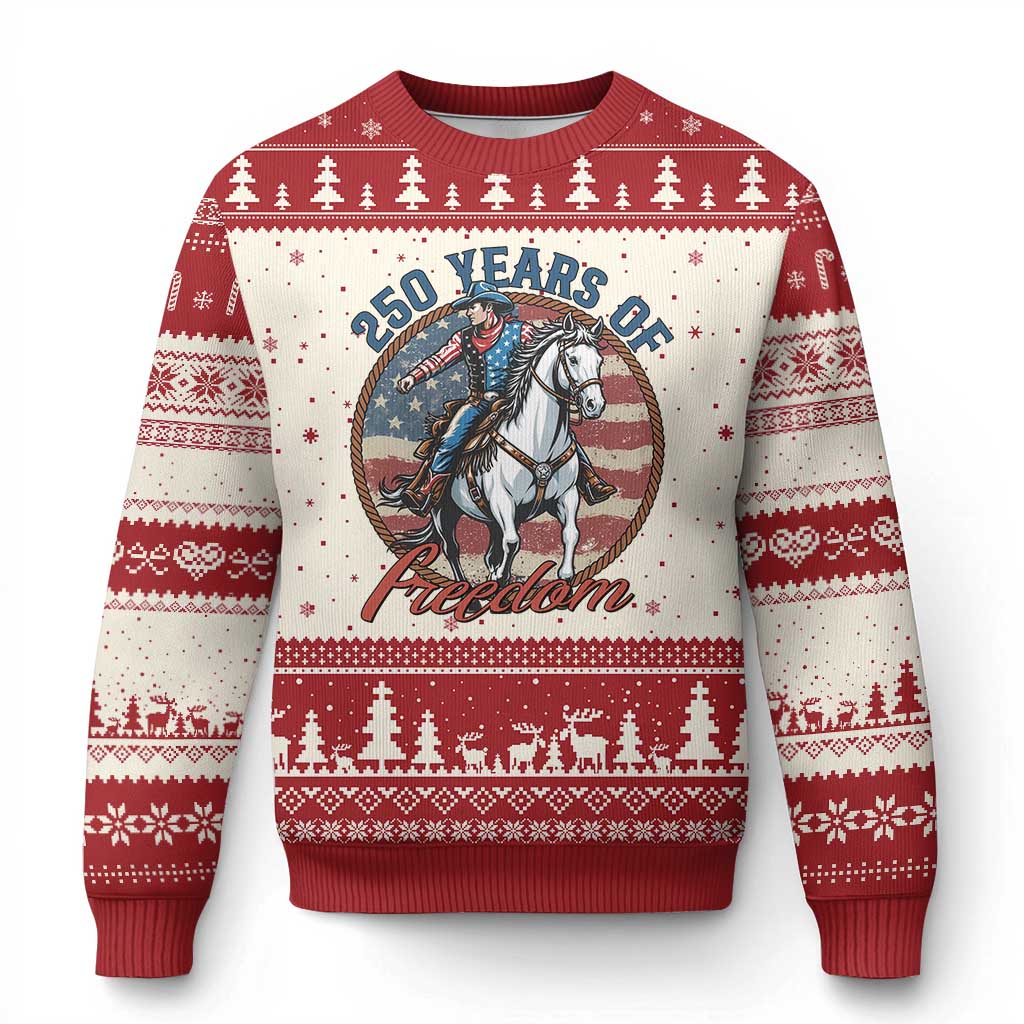 America 250th Anniversary Ugly Christmas Sweater American Flag Cowboy Rodeo 4th of July