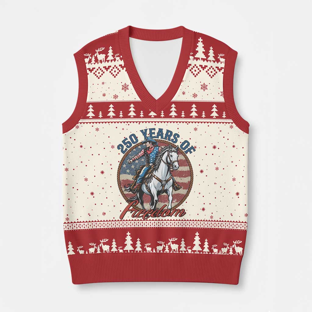 America 250th Anniversary V-Neck Knit Sweater Vest American Flag Cowboy Rodeo 4th of July