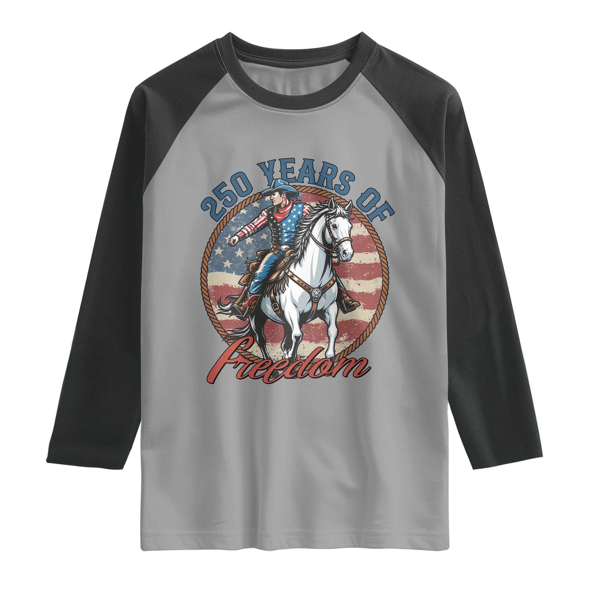 America 250th Anniversary Raglan Shirt American Flag Cowboy Rodeo 4th of July