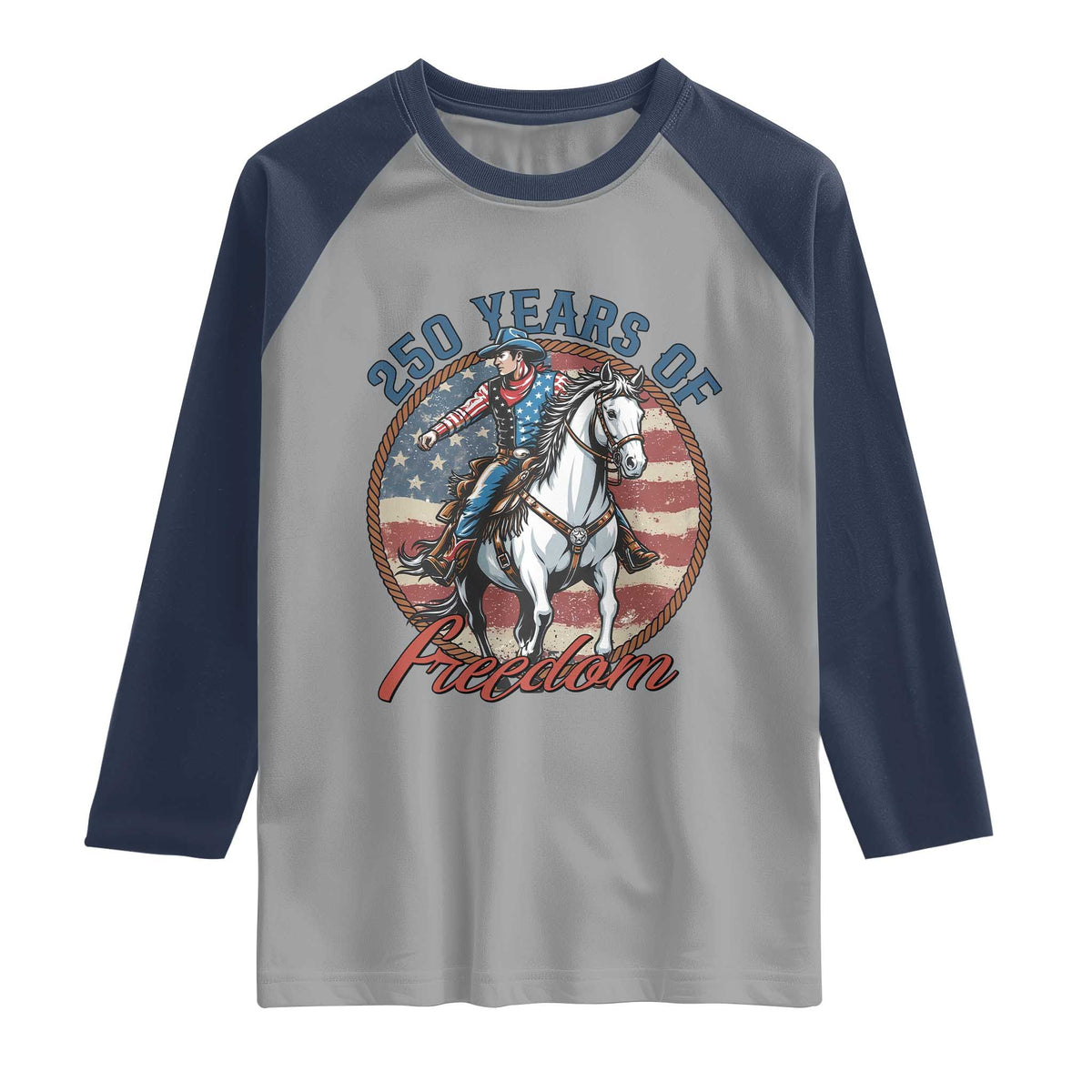 America 250th Anniversary Raglan Shirt American Flag Cowboy Rodeo 4th of July