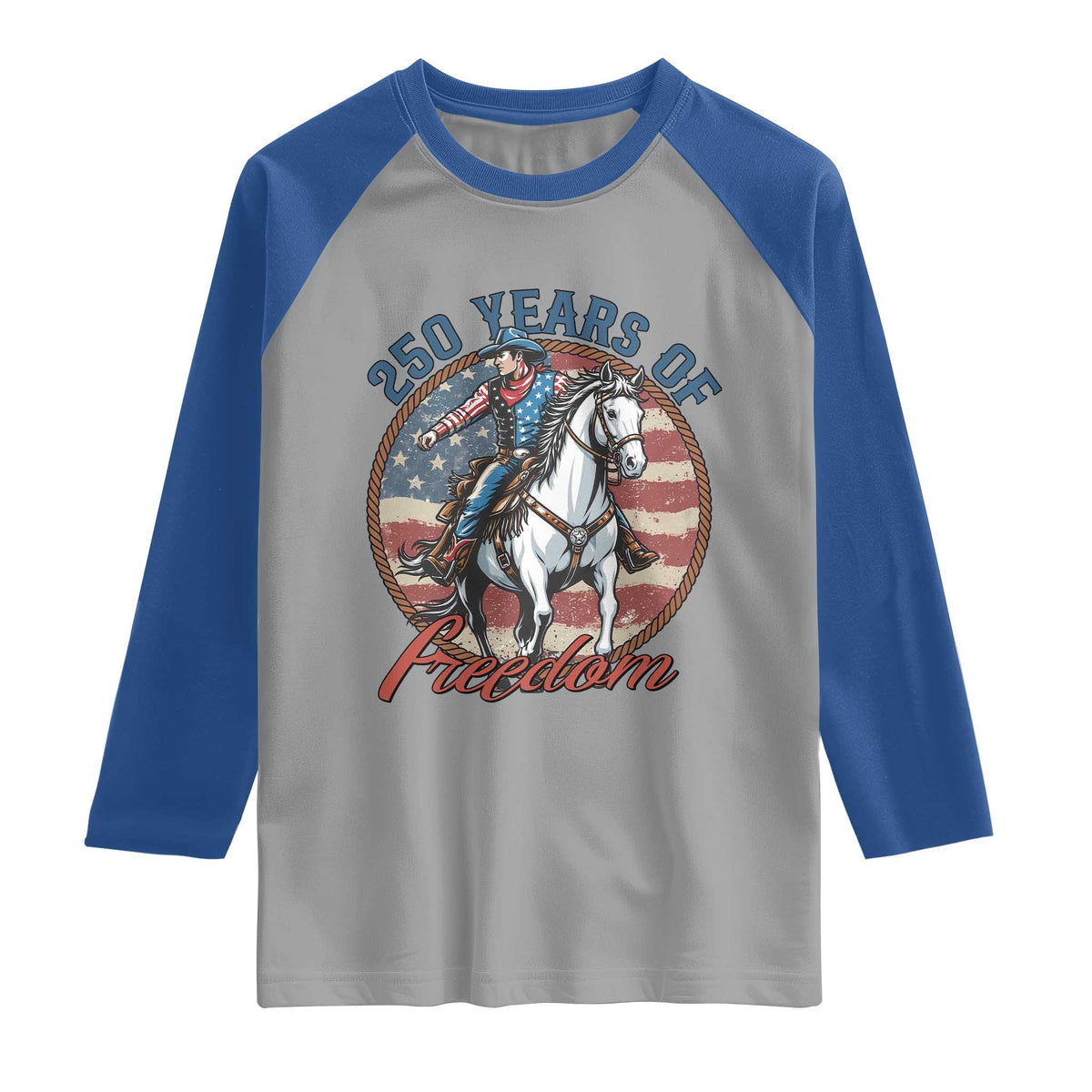 America 250th Anniversary Raglan Shirt American Flag Cowboy Rodeo 4th of July