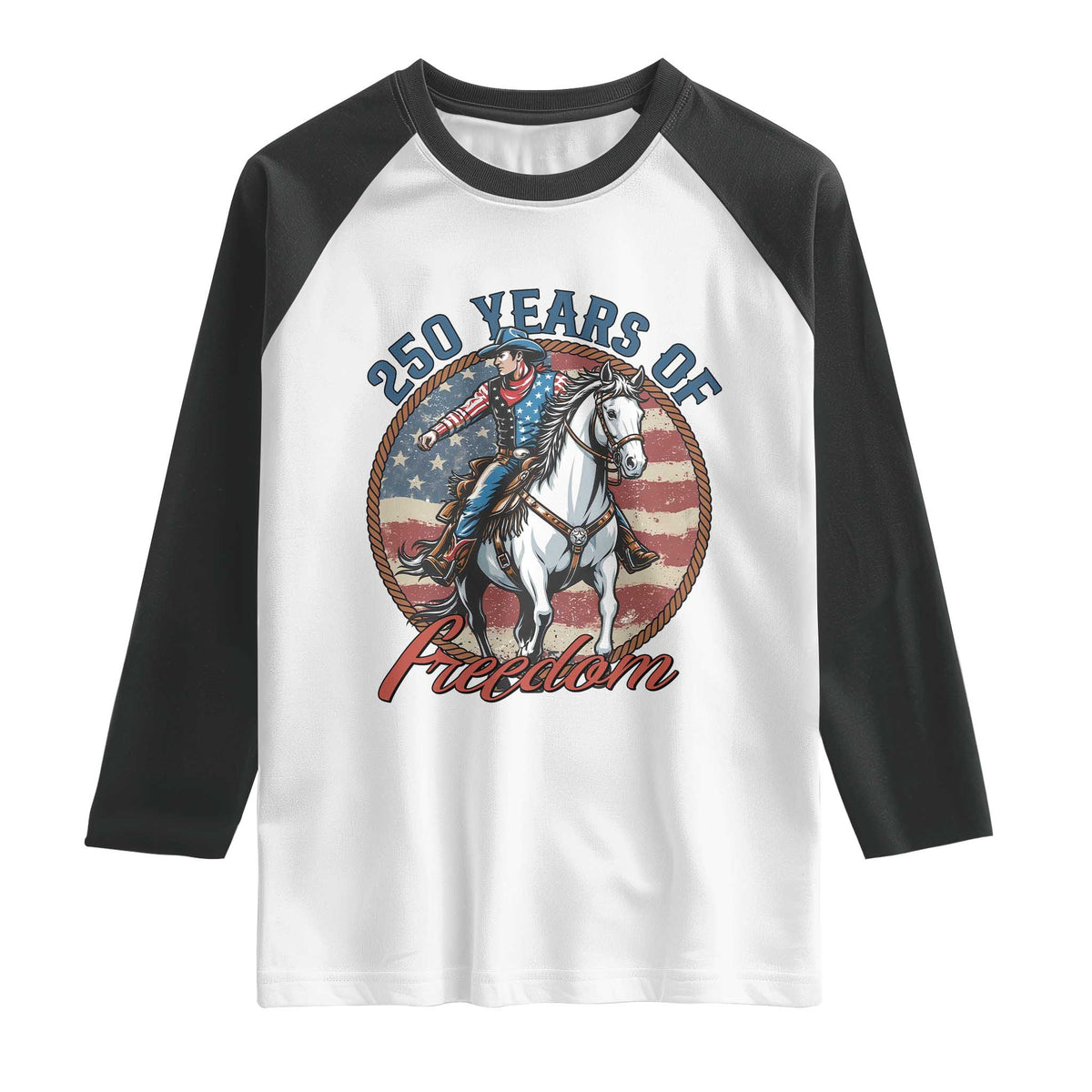 America 250th Anniversary Raglan Shirt American Flag Cowboy Rodeo 4th of July