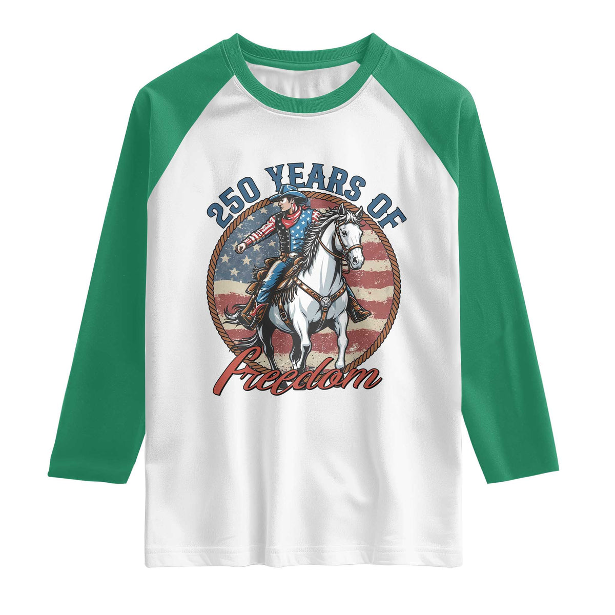 America 250th Anniversary Raglan Shirt American Flag Cowboy Rodeo 4th of July
