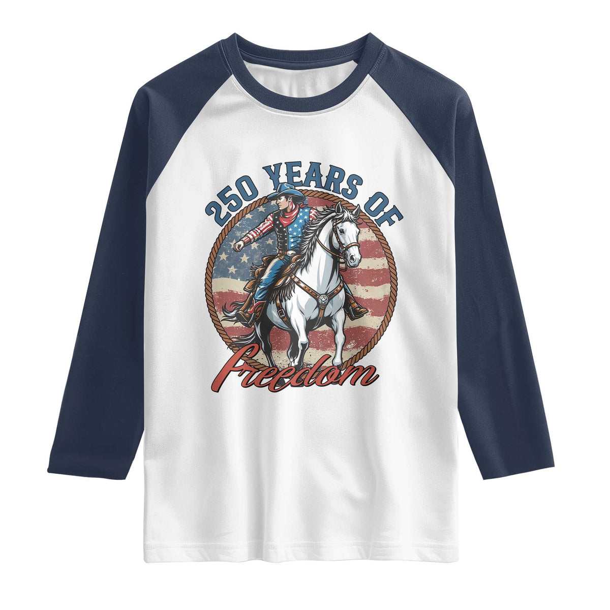 America 250th Anniversary Raglan Shirt American Flag Cowboy Rodeo 4th of July