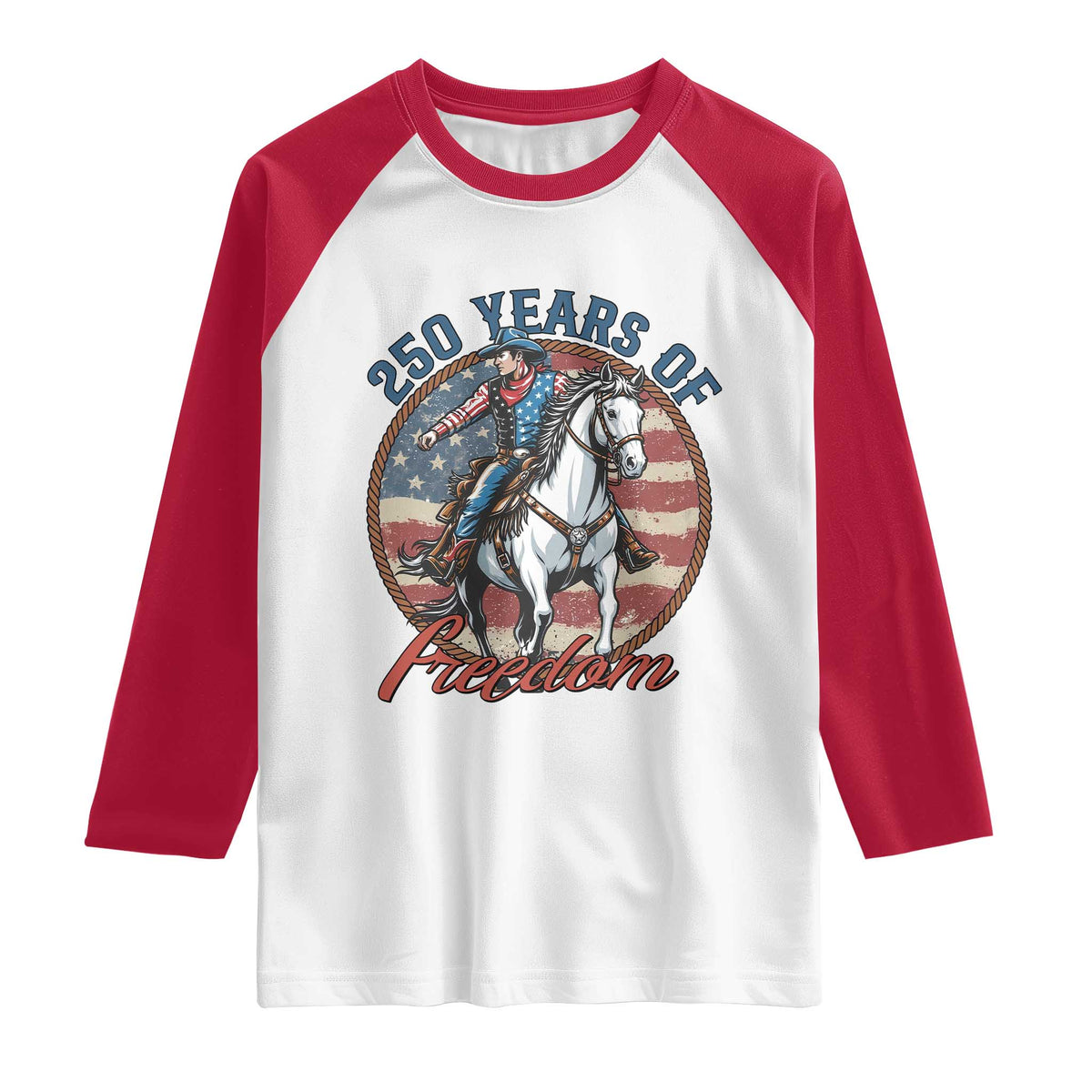 America 250th Anniversary Raglan Shirt American Flag Cowboy Rodeo 4th of July