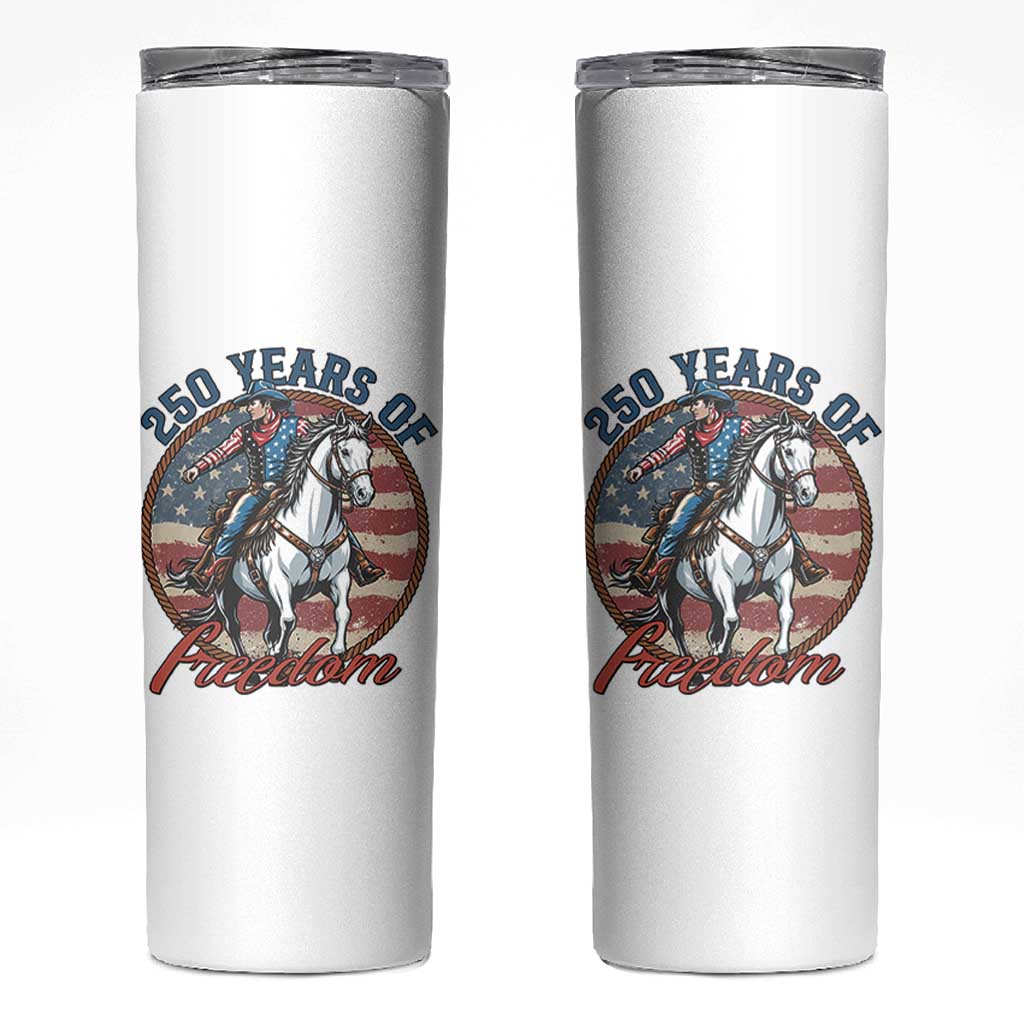 America 250th Anniversary Skinny Tumbler American Flag Cowboy Rodeo 4th of July
