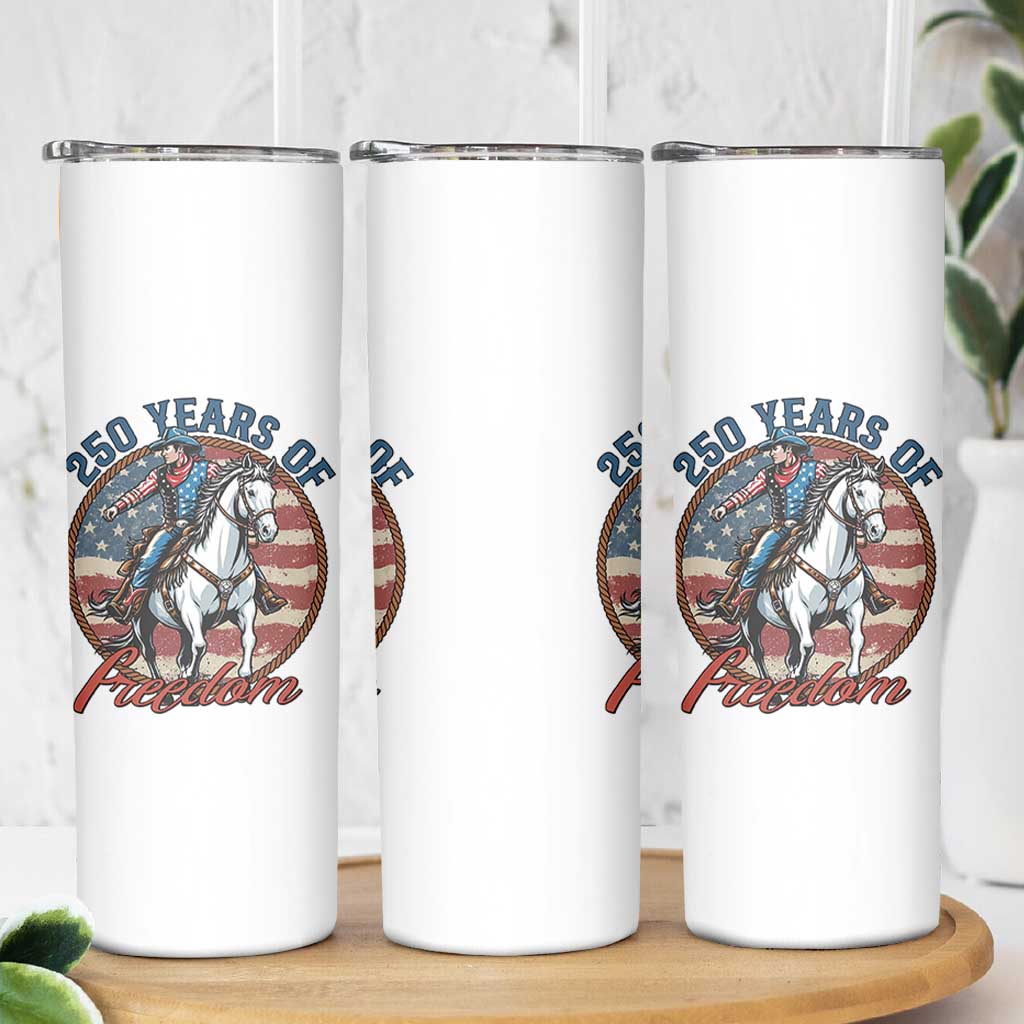 America 250th Anniversary Skinny Tumbler American Flag Cowboy Rodeo 4th of July