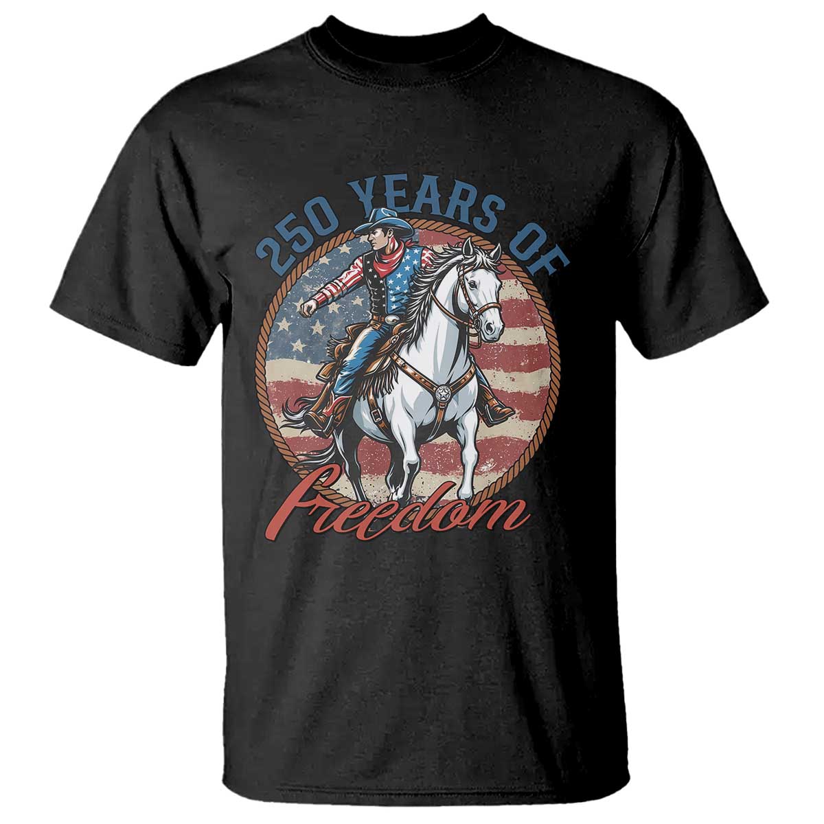 America 250th Anniversary T Shirt American Flag Cowboy Rodeo 4th of July