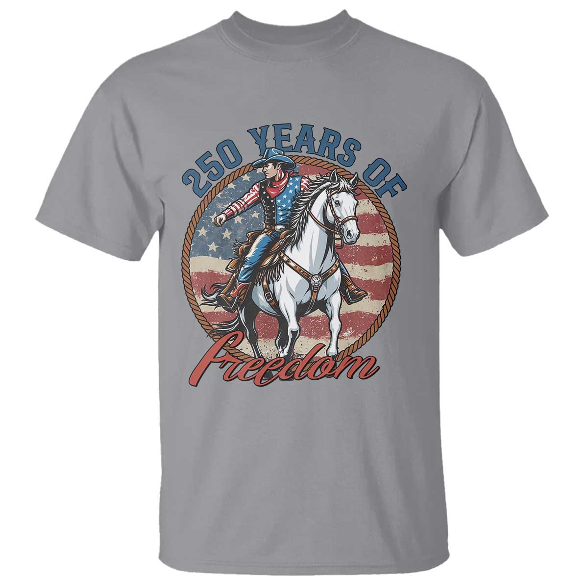 America 250th Anniversary T Shirt American Flag Cowboy Rodeo 4th of July
