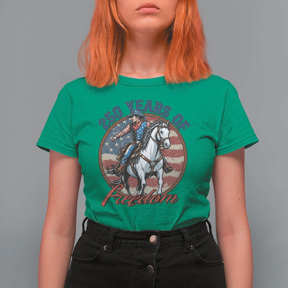 America 250th Anniversary T Shirt For Women American Flag Cowboy Rodeo 4th of July