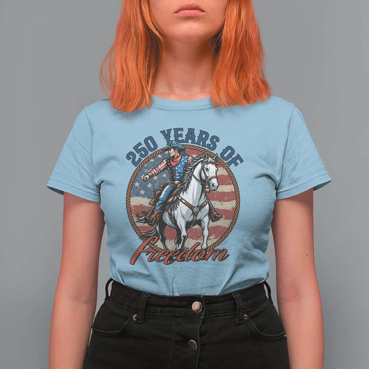 America 250th Anniversary T Shirt For Women American Flag Cowboy Rodeo 4th of July