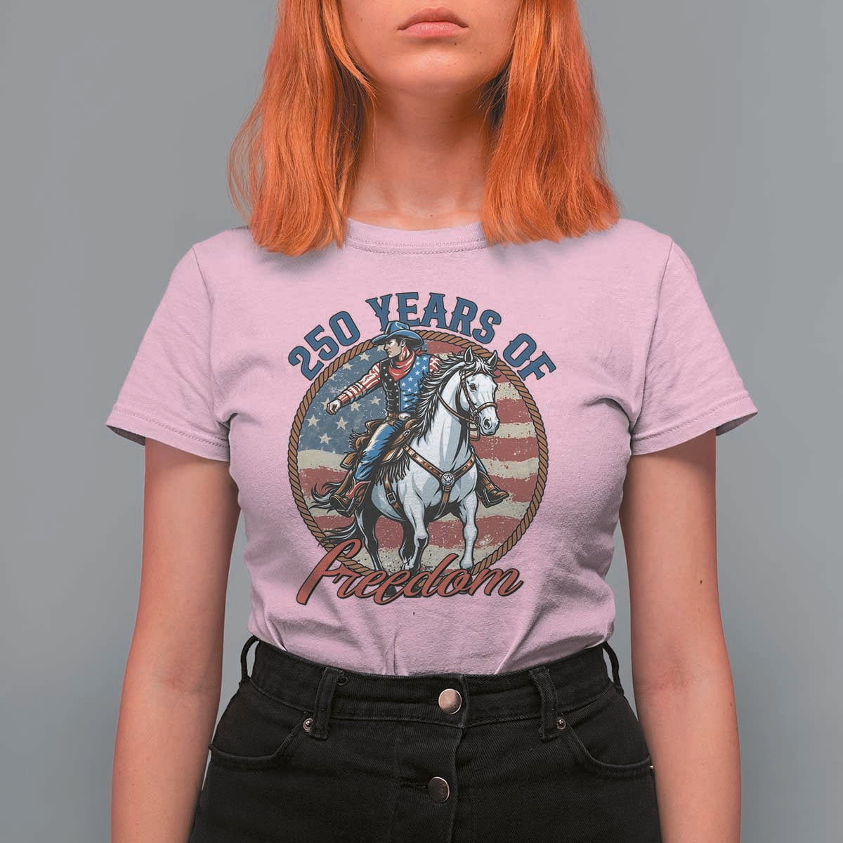 America 250th Anniversary T Shirt For Women American Flag Cowboy Rodeo 4th of July