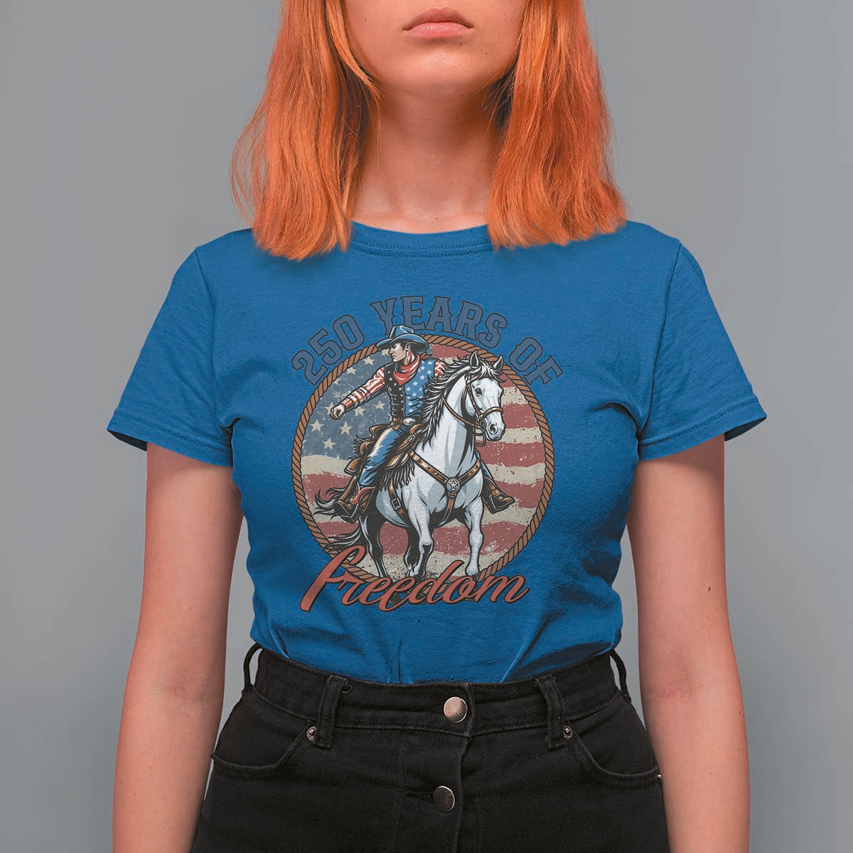 America 250th Anniversary T Shirt For Women American Flag Cowboy Rodeo 4th of July