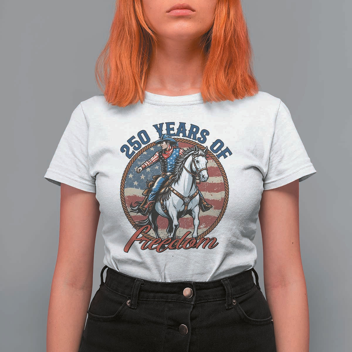 America 250th Anniversary T Shirt For Women American Flag Cowboy Rodeo 4th of July