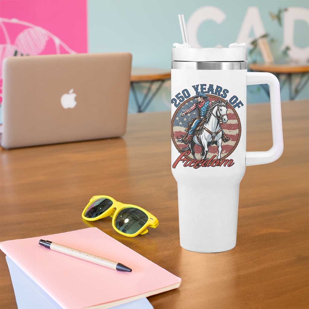 America 250th Anniversary Tumbler With Handle American Flag Cowboy Rodeo 4th of July