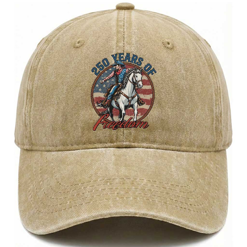 America 250th Anniversary Washed Cotton Baseball Cap American Flag Cowboy Rodeo 4th of July
