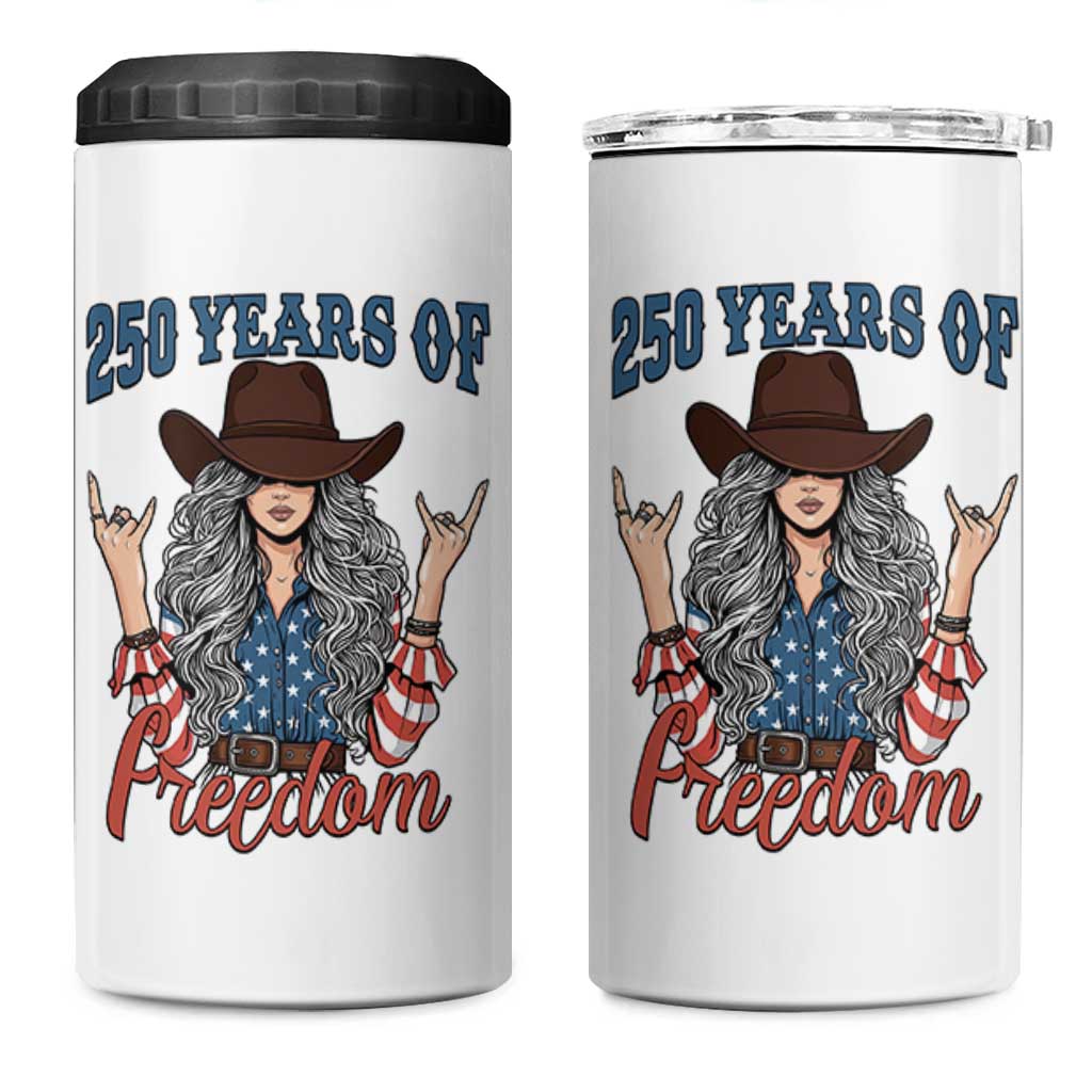 America 250th Anniversary 4 in 1 Can Cooler Tumbler Western Cowgirl American Flag 4th of July