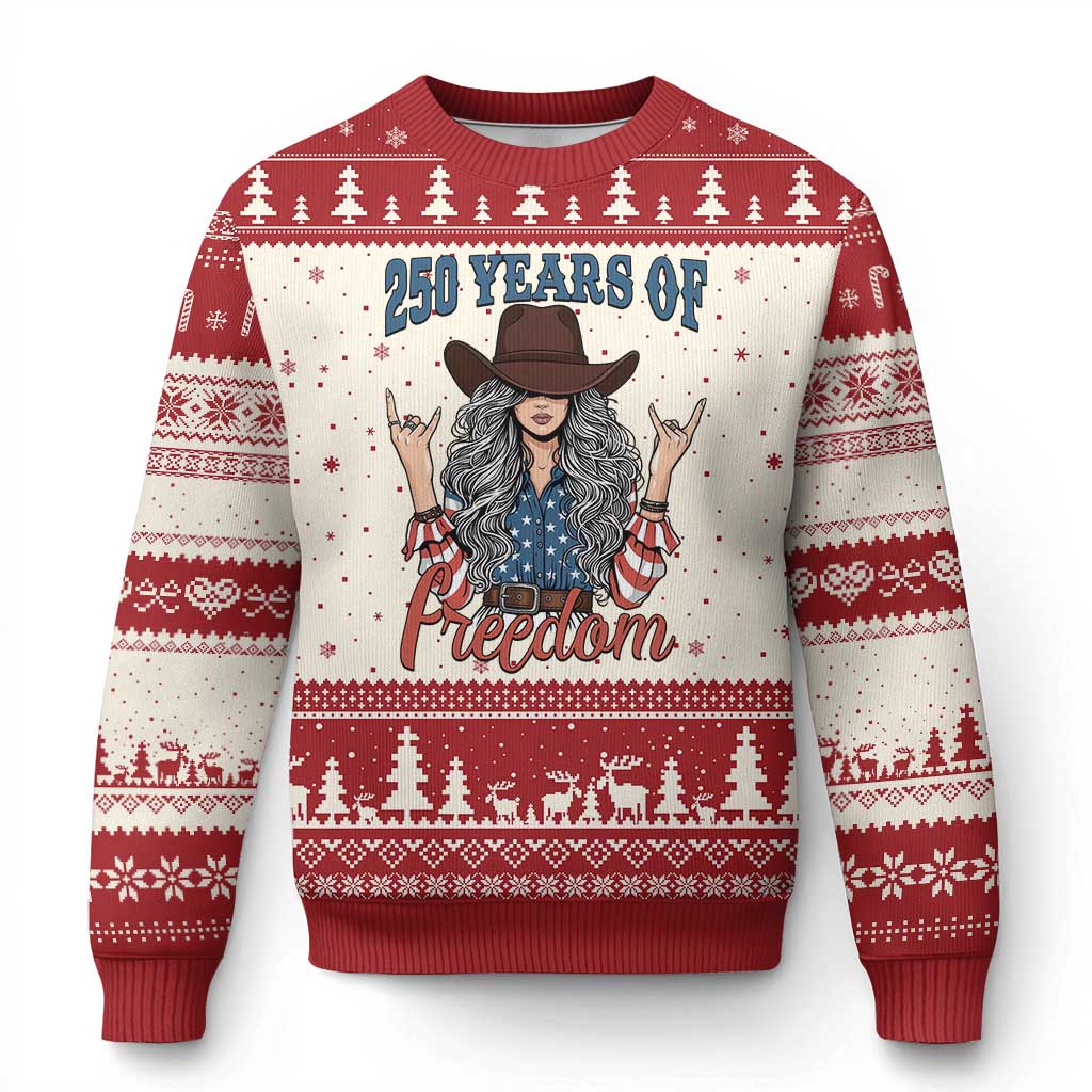 America 250th Anniversary Ugly Christmas Sweater Western Cowgirl American Flag 4th of July