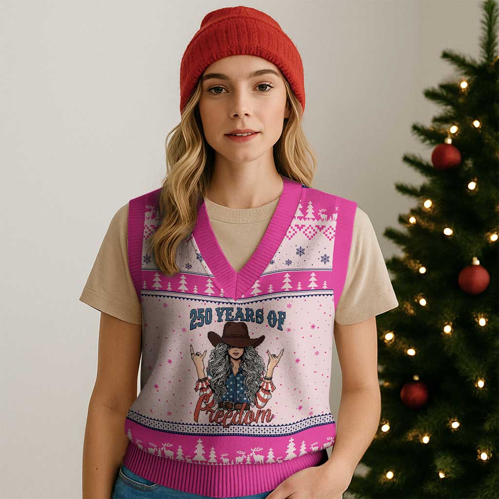 America 250th Anniversary V-Neck Knit Sweater Vest Western Cowgirl American Flag 4th of July