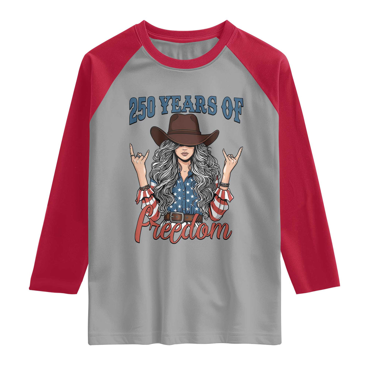 America 250th Anniversary Raglan Shirt Western Cowgirl American Flag 4th of July