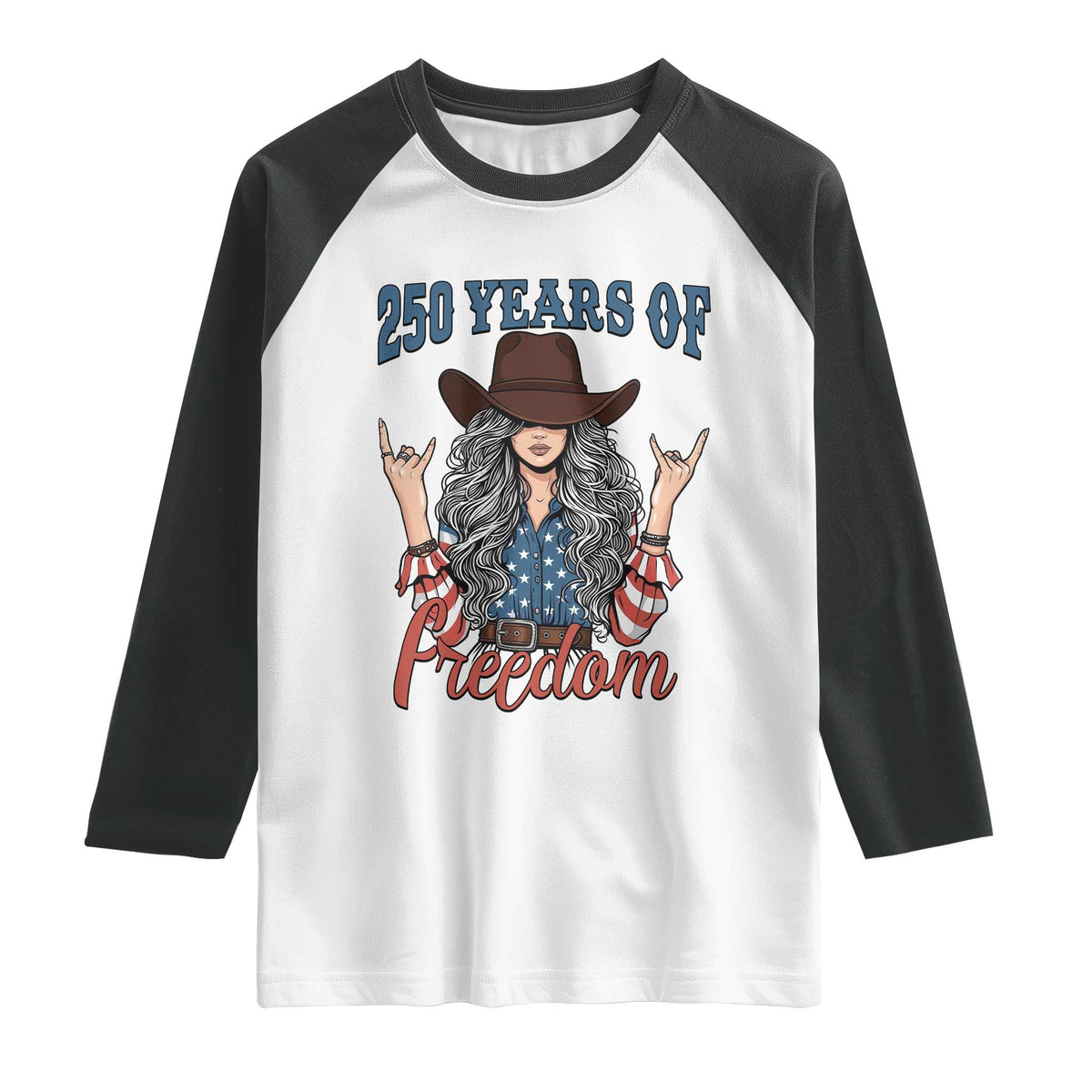 America 250th Anniversary Raglan Shirt Western Cowgirl American Flag 4th of July