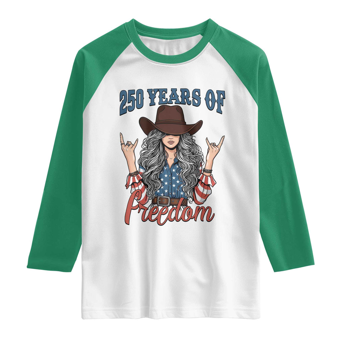 America 250th Anniversary Raglan Shirt Western Cowgirl American Flag 4th of July