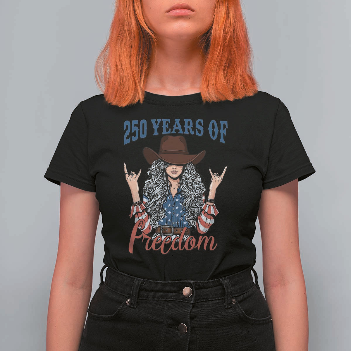 America 250th Anniversary T Shirt For Women Western Cowgirl American Flag 4th of July