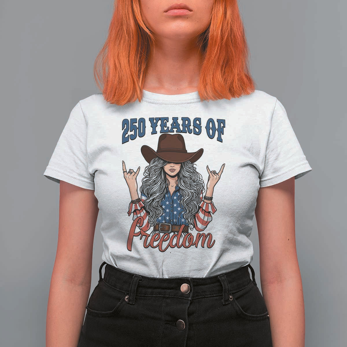America 250th Anniversary T Shirt For Women Western Cowgirl American Flag 4th of July