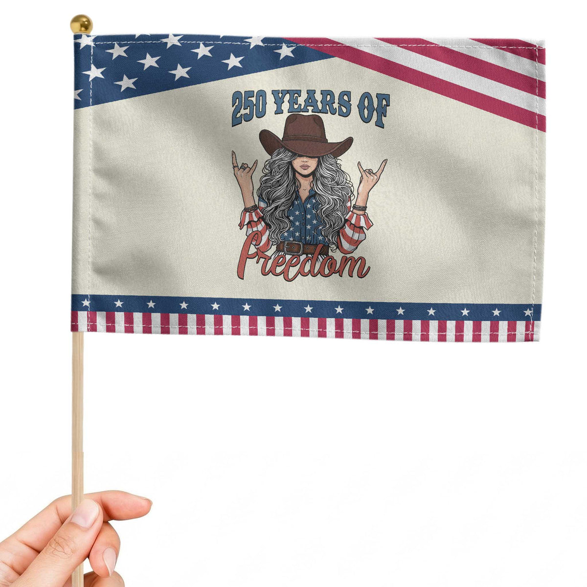 America 250th Anniversary Patriotic Handheld Flag Western Cowgirl American Flag 4th of July