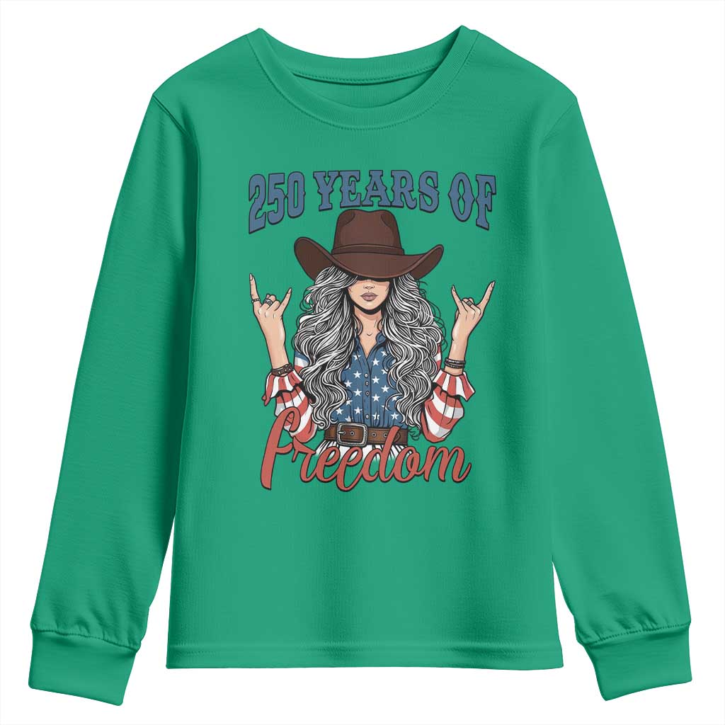 America 250th Anniversary Youth Sweatshirt Western Cowgirl American Flag 4th of July