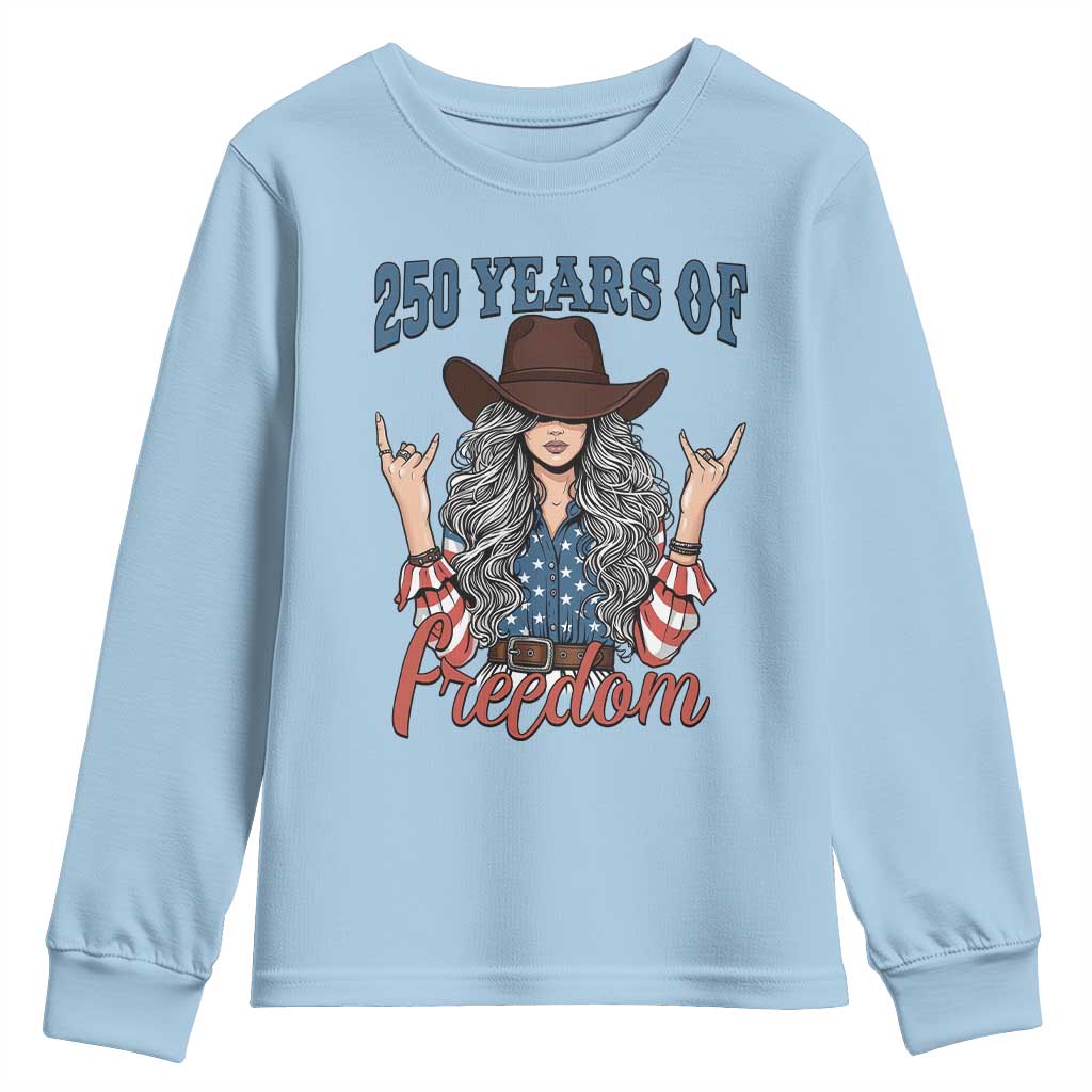 America 250th Anniversary Youth Sweatshirt Western Cowgirl American Flag 4th of July